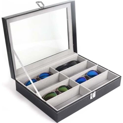 Free delivery 8 Slots Eyeglasses Sunglasses Faux Leather Storage Organizer Display Case Box Sunglasses storage case display box