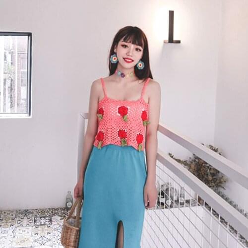 Floral hollow out summer swimwear camis female sexy hot crochet beachwear handmade starp tube top women beach crop tops