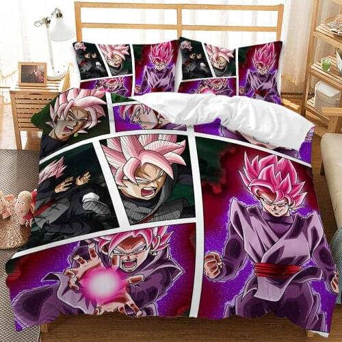 Childrens cotton DRAGON BALL bed sheet three-piece SSJ Goku Gohan duvet cover childrens cartoon digital printing Vegeta