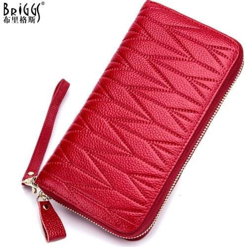 BRIGGS Genuine Leather Women Long Wallet Fashion Standard Wallet Cards Holder Large Capacity Cow Leather Coin Purse Clutch Bags
