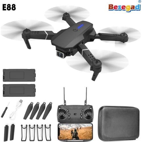 E88 Mini Foldable RC Drone 4K 1080P HD Single Camera 3-sided Obstacle Avoidance Drone Toy with Remote Controller 2 Battery