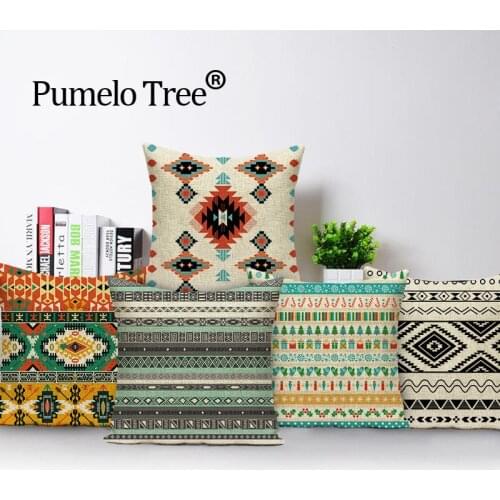 Geometric aztec cushion bohemian home decor Camping Fashion cushion cover corrugated print linen Bedding Photo pillow cover