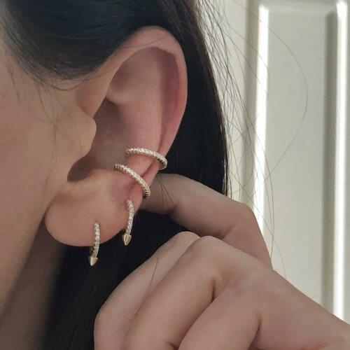 Delicate 925 sterling silve classic cuff design full cz thin band sparking circle round silver clip cuff earring 925