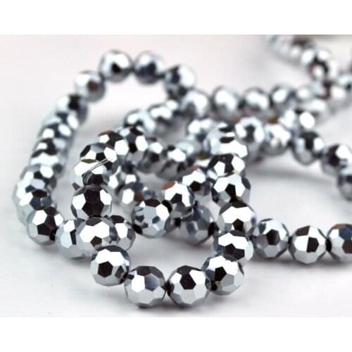 70pcs 8mm Silver Plating Color Round Ball Faceted Crystal Loose Spacer DIY Beads Crystal Glass Jewelry Beads DIY