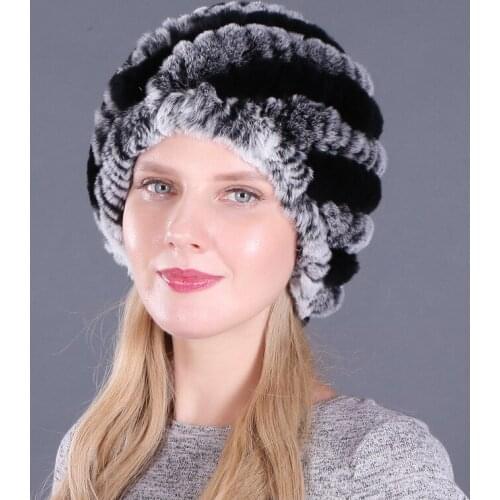 Hot Sale Fashion mink rabbit hat Winter Warm Women Knitting Caps Mink hats Vertical weaving with RABBIT Fur On The Top