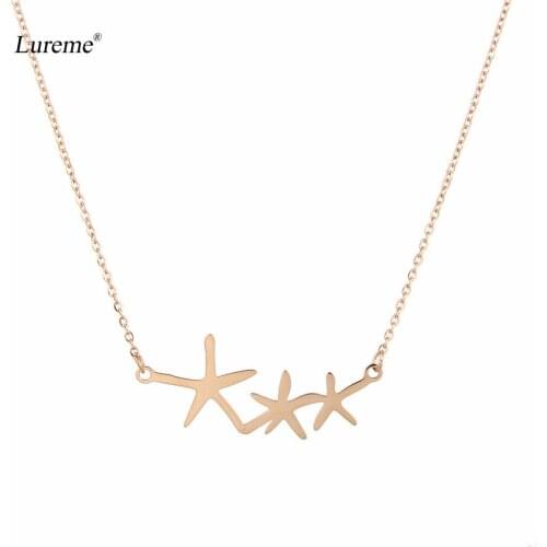 Lureme Stainless Steel Rose Gold Lovely 3 Together Starfish 16" Chain Necklace for Women Best Gift (nl005635)