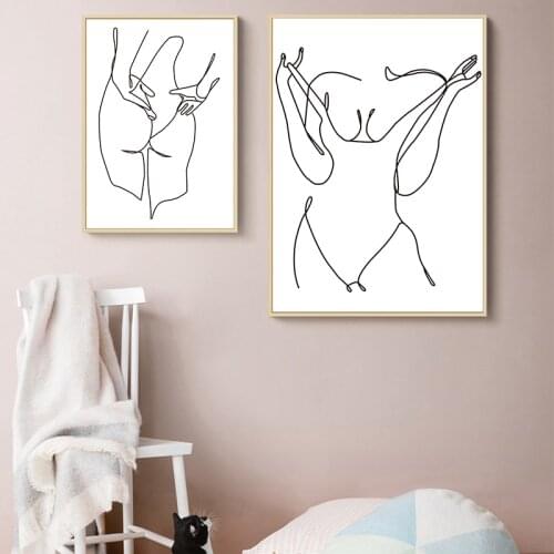 Minimalist Abstract Girl Body Lines Canvas Painting Wall Art Nordic Posters and Prints Wall Pictures for Living Room Decoration