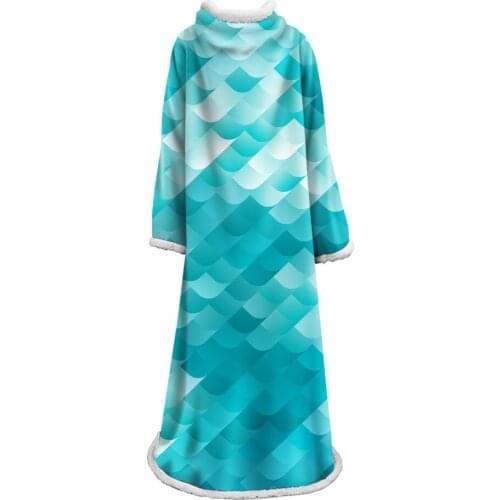 Fashion Mermaid Fish Scale Sleeve Blanket Winter Super Warm Soft Geometry Sofa Bedding Plush Blanket With Sleeve
