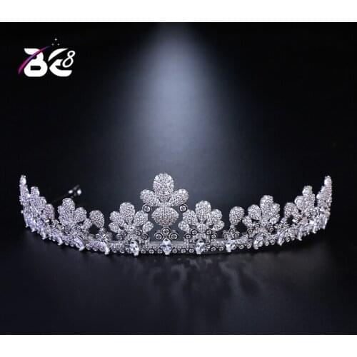 Be 8 Fashion Jewelry Wedding Hair Accessories Micro Pave Cubic Zircon Flower Shape Tiara &Crowns Bride CZ Diadem Headpiece H085