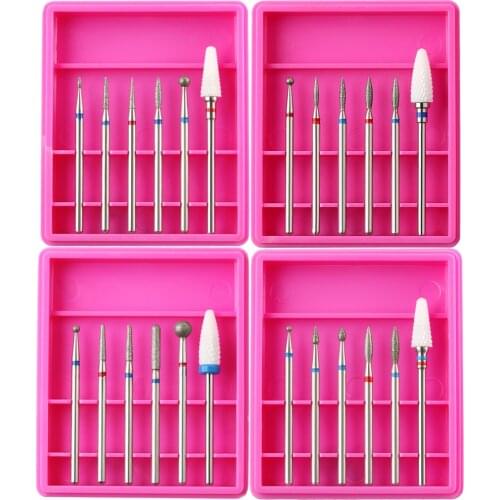 ERUIKA 6pcs Diamond Nail Drill Set Cutter Clean Bits Milling Cutter Rotary Burr for Electric Machine Manicure Art Accessory