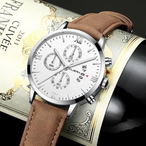 New Watch CUENA Mens Watches Top Brand Luxury Men Casual Leather Waterproof Chronograph Men Sport Quartz Clock Relogio Masculino
