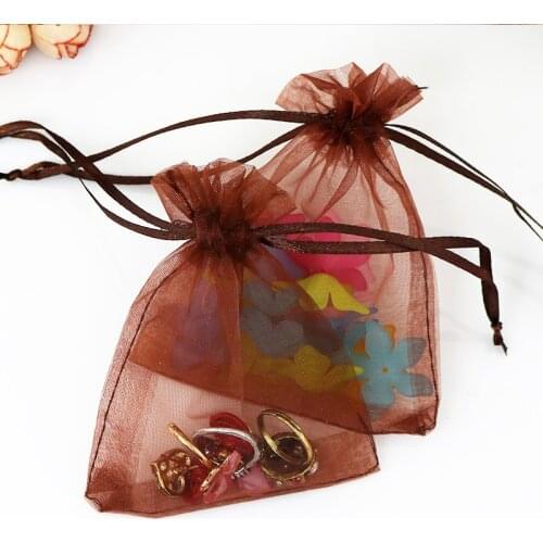 Wholesale Organza Bags 9x12 cm Wedding Pouches Jewelry Packaging Bags Nice Gift Bag Coffee Color 1000pcs/lot