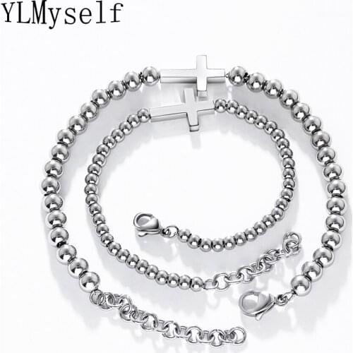 YLMyself Couple stainless steel charms cross bracelet Engrave Name Lovers Set Anniversary Jewelry gift