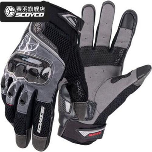 2018 New Summer Breathable SCOYCO Motorcycle Riding Gloves Men locomotive Anti-fall Touch screen Knight Full finger Jean glove