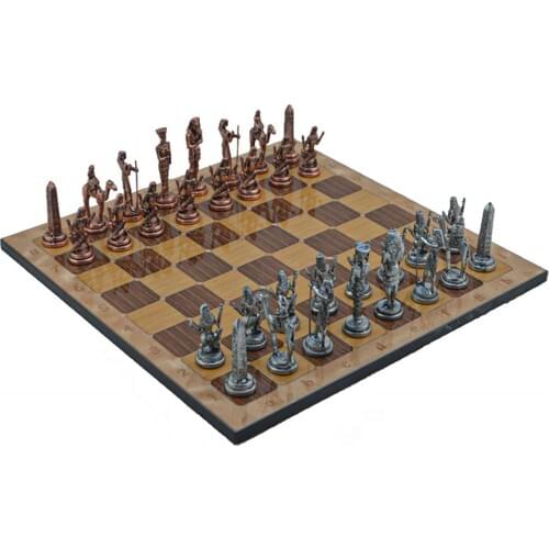 Gift Home Metal Chess set Big Corn Antique Stone and Rustic Walnut Patterned Chessboard elegant design collectible