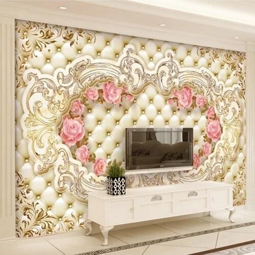 Custom Wall Murals Wallpaper 3D Soft Pack Flower European Style Living Room Sofa TV Backdrop Wall Paper Mural Papel De Pared 3D