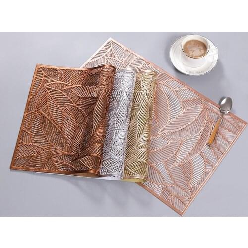 Bronzing Hollow Art Leaves Insulation Pad PVC Life 2 Pieces Set Kitchen Table Mats PVC Napkin Art Decorative Steak Plate Mat
