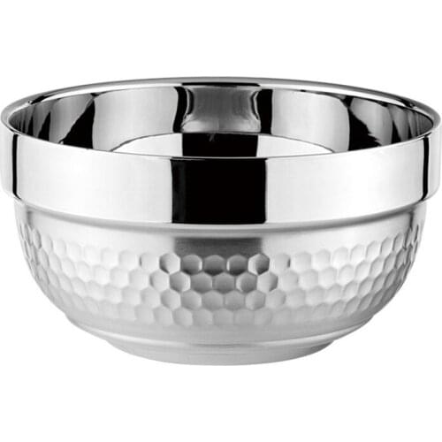 Silver Stainless Steel Bowl Thickened Double-layer Soup Rice Salad Bowl Food Container Kitchen Tableware