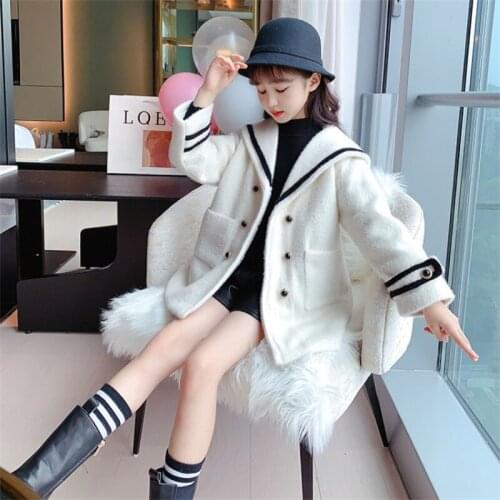 Woolen Girls Kids Coat Jacket 2021 White Black Warm Thicken Winter Autumn Cotton Cardigan Buttons Outerwear Childrens Clothing