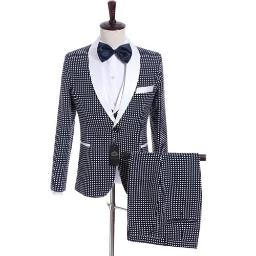 Handsome Groomsmen Wool blend Groom Tuxedos Mens Wedding Dress Man Jacket Blazer Prom Dinner (Jacket+Pants+Tie+Vest) A28