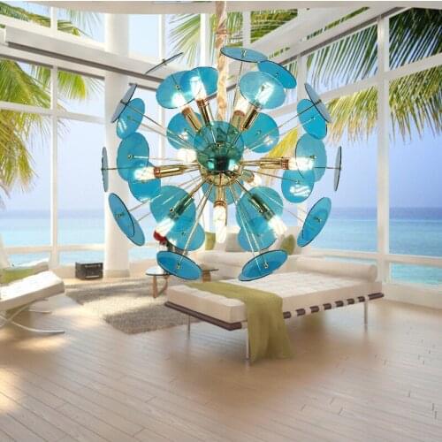 Modern Spherical LED Pendant Light Dandelion Color Glass Suspension Lamp For Parlor Study Bar Art Hotel Pendant Lighting PA0488