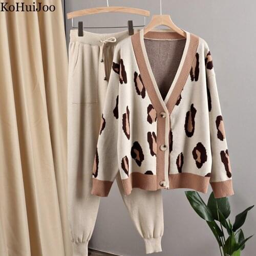 Knit Two Piece Pant Set Women Autumn Winter Pullover Cargo Pant Suits Oversized Loose Sweaters Jogging Knitted Tracksuit Outfits