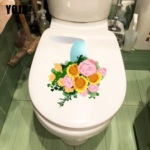 YOJA 18.9X22.3CM Beautiful Flower Painting Home Living Room Wall Sticker WC Sticker Toilet T1-1222