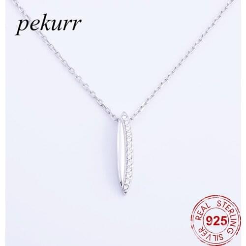 Pekurr 925 Sterling Silver Half Zircon Flower Leaf Grain Necklaces For Women Long Chain Mini Pendants Fashion Jewelry Accesories