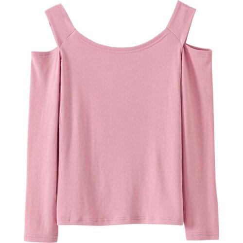 2021 Spring One-line Neck Strapless Long-sleeved T-shirt Womens Short Bottoming Modal Cotton Top