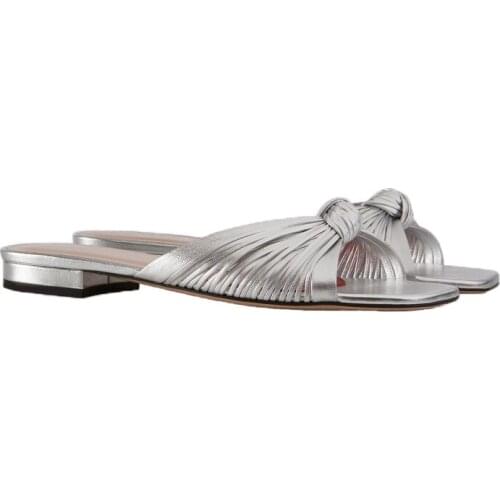 2020 New Fashion Spring and Summer Luxury Women Slippers Genuine Leather Classics Butterfly-knot Metal Color Women Shoes