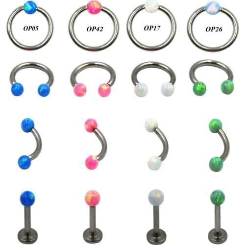 1Pc Opal Stone Captive Bead Ring Horseshoe Eyebrow Curved Barbell Labret Stud Ear Tragus Cartilage Earring Labret PIercing 16g