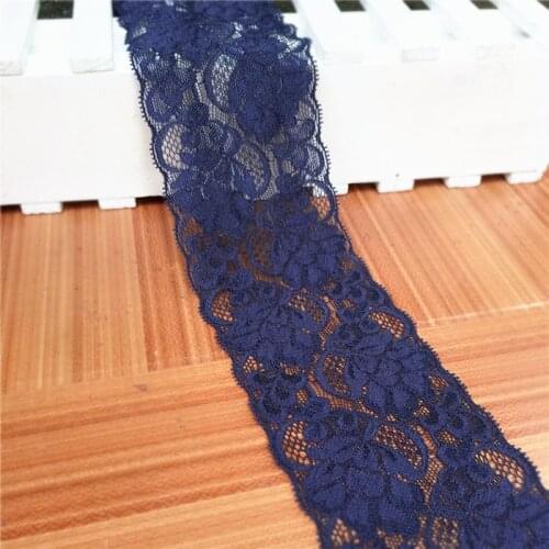 10M/lot Width 8CM Dark Blue Elastic Lace Fabric DIY Clothes Fabric Accessories