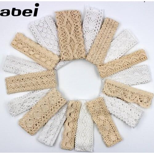 10yards/lot, wide 3.5-7cm, Natural Beige Cotton Lace Ribbon Trims Embroidered White Lace Sewing Material DIY Handmade Pacthwork