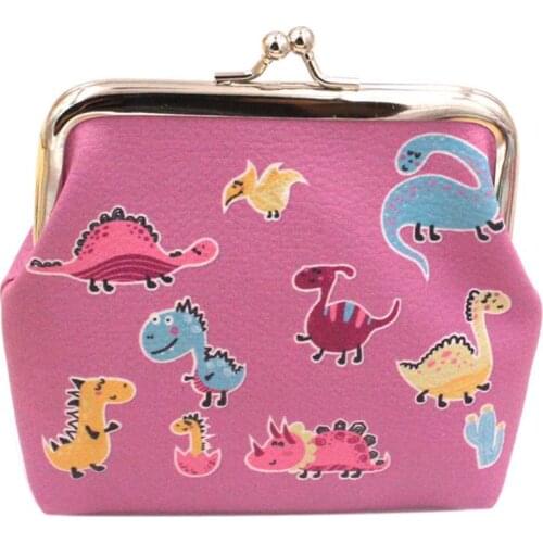 2020 Women Cute Dinosaur Faux Leather Kiss Lock Mini Wallet Clutch Cash Coin Purse lady holding small square wallet mini wallet