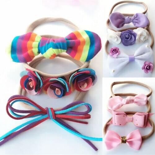 Hot Baby Girl Headbands Baby Girls Soft Bowknot Headband Kids Elastic Linen Hair Bands 3PCs a Set