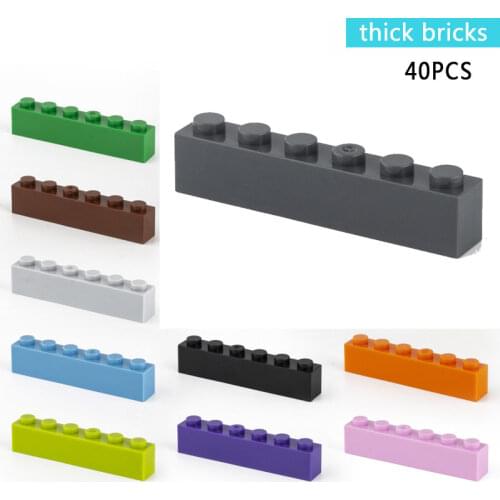 40pcs Building Blocks 1x6 Dots Thick Figures Bricks Educational Creative Size Fit Other Brand Plastic DIY Toys Accessorie3009
