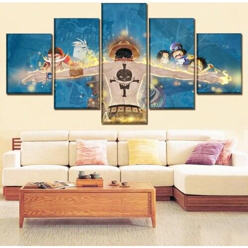 5 Piece Wall Art Canvas Anime Manga Pirate King Figure Pictures And Posters Home Decor Modern Living Room Decoration Paintings
