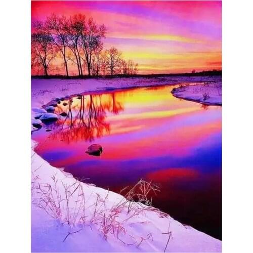 5D DIY Full Round/Square Diamond Painting Sunset Scenery 3D Embroidery Cross Stitch Rhinestone Mosaic Home Decor Art Yc1105