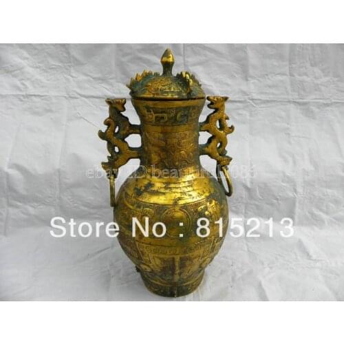 Wang 000214 antique bronze gilding : 34 cm tigers ears bottle jar