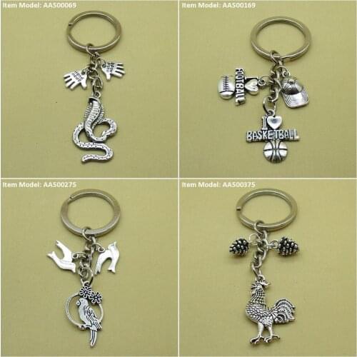 Keychain Keyring Snake Cobra Signs Tags Handmade Basketball Football American Love I Cap Baseball Parrot Bird Swallow Chicken