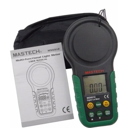 Mastech MS6612 Digital Luxmeter Illuminometer Light Meter Foot Candle Auto Range Peak 200000 Lux