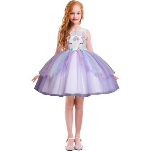 2019 Summer Fashion Children Girls Flower Unicorn Dress Up Kid Girls Birthday Party Unicorn Cute Rainbow Dress Headband Outfit