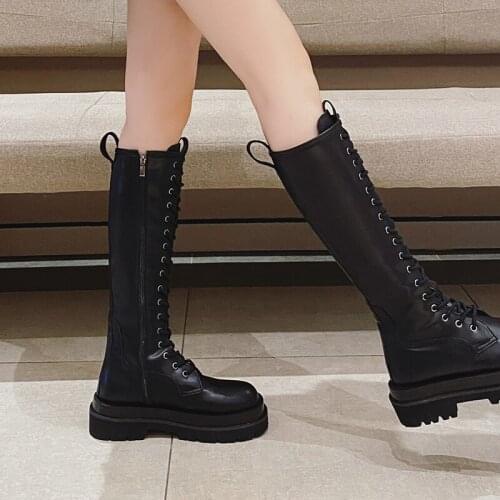 To Knee-High Boots women fashion High boots Ladies platform shoes Thick bottom Side Zipper boots Autumn