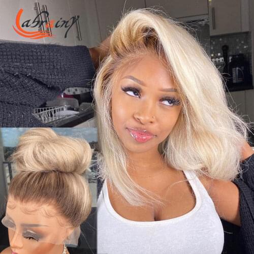 Ombre Blonde Hd Transaprent Lace Frontal Human Hair Wigs Glueless Pre Plucked Highlight Colored Lace Front Wig Natural 13x6