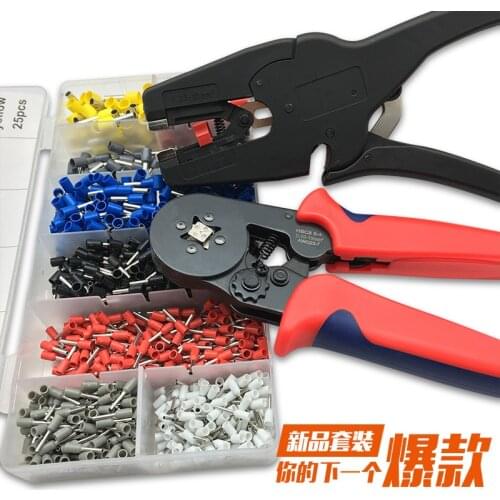 European crimping tool HSC8 6-4A 1200pcs Tube insulating terminals wire stripper set alicate crimper pliers hand tool 0.25-10mm2