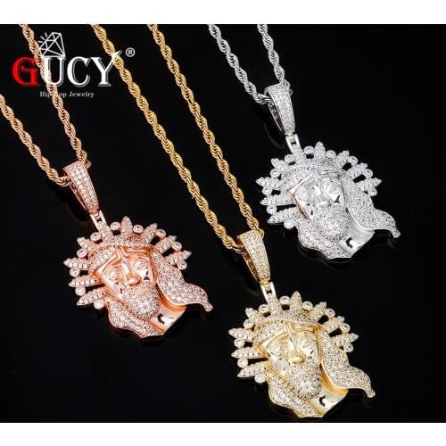GUCY Iced Head Portrait Pendant Necklace Tennis Chain Gold Silver Color Bling Cubic Zircon Mens Hip Hop Jewelry For Gift