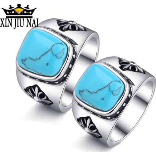 Ring for Women Square Large Blue Natural turquoise mosaic Ring Bohemian Style Retro Micro-inlaid Ring Party Jewelry Couple Ring