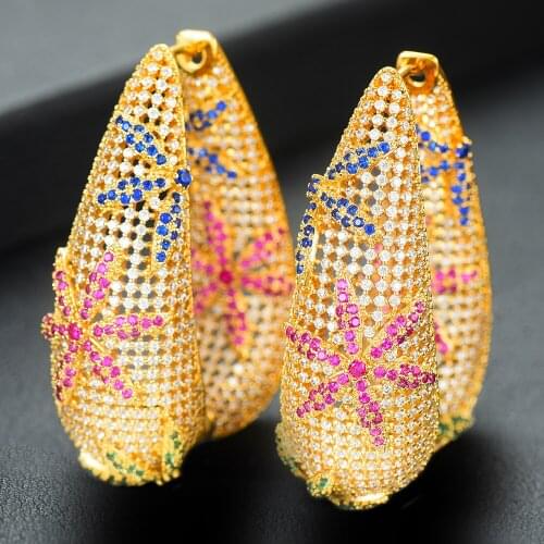 LARRAURI Trendy Cubic Zircon Wedding Bridal DUBAI Earrings Charms Elegant Big Statement Hoop Earrings For Women Fashion Jewelry