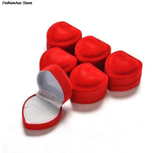 1Pc Mini Leuke Rode Opvouwbare Rode Hartvormige Ring Box Voor Ringen Deksel Open Fluwelen Display Box Sieraden Verpakking case