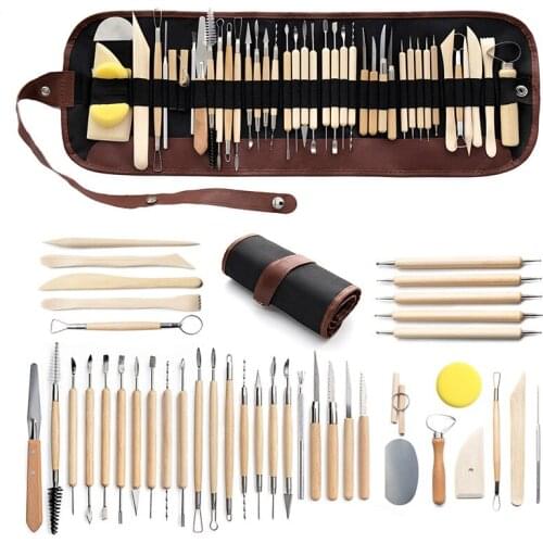 40 pieces DIY Art Clay Pottery Tool set Crafts Clay Sculpting Tool kit Pottery & Ceramics Wooden Handle Modeling Clay Tools
